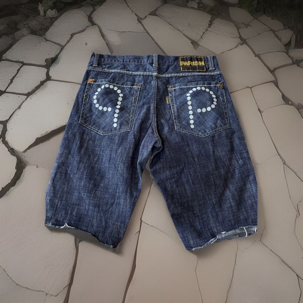 Parish Jean Short Mens Size 34 Y2K Baggy Skater Embroidered Hip Hop Uprise